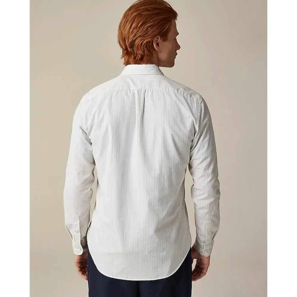 J. Crew Secret Wash Cotton Poplin Shirt Point Collar Lucas Ivory Blue Size M NWT